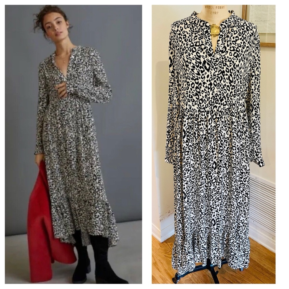 Mare Mare x Anthropologie Lynda Leopard Print Black & White Maxi Dress, Large